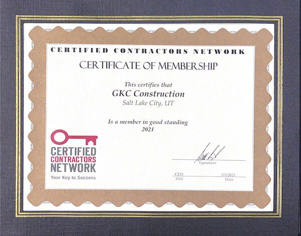 Membership certificate for Certified Contractors Network